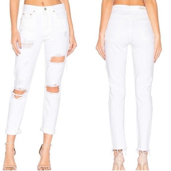 NWT GRLFRND THE KAROLINA WHITE DISTRESSED SKINNY LEG HIGH RISE JEANS - Picture 1 of 11